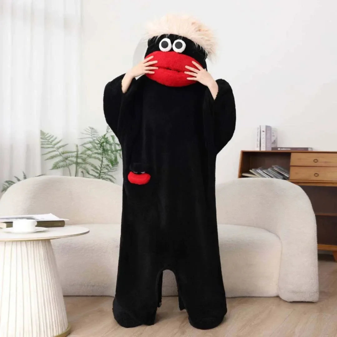 Anime Hangyodon Sleepwear Funny Monster Onesie Hooded with Long Hair Thick Plush Cute Cosplay Winter Loungewear Couples Pajam