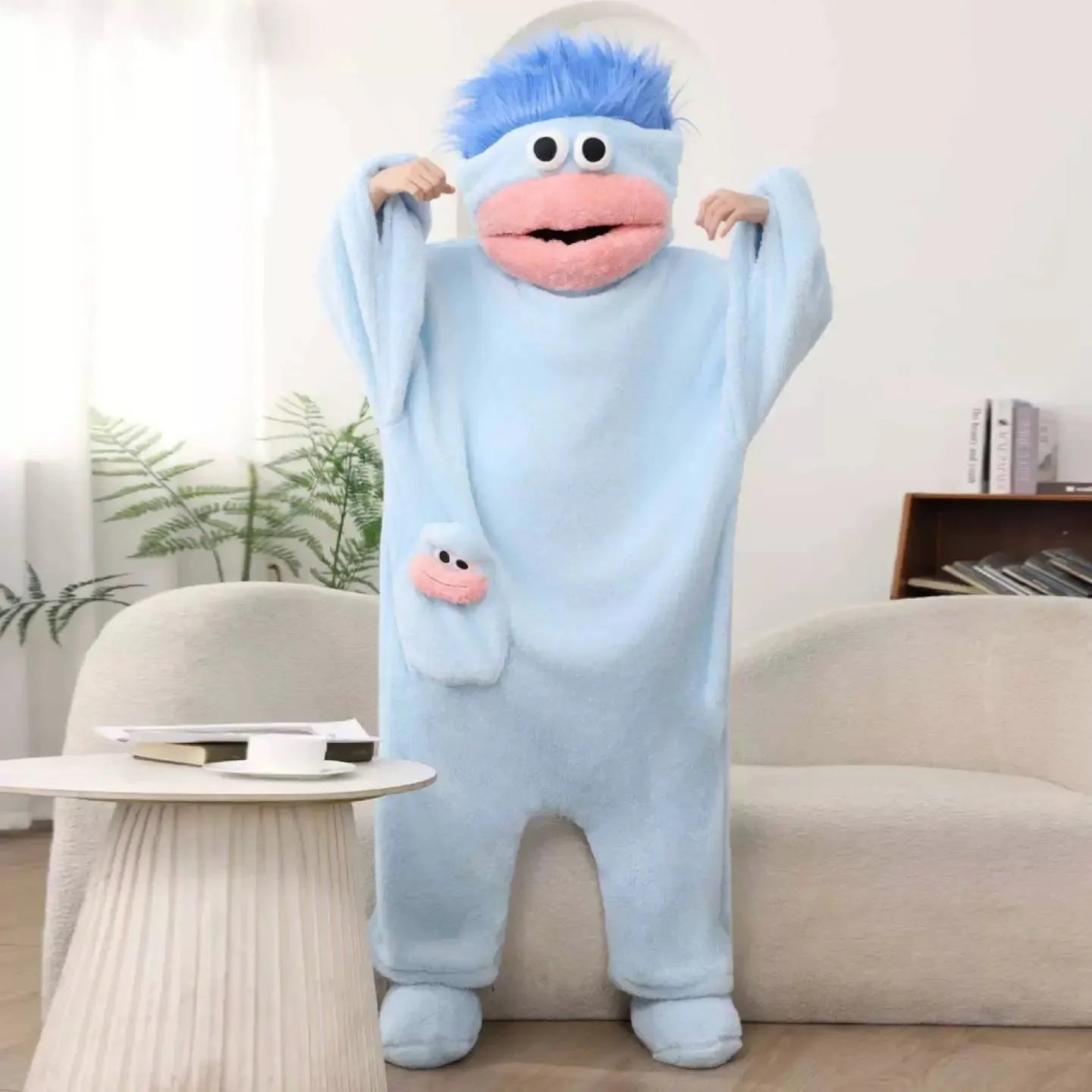 Anime Hangyodon Sleepwear Funny Monster Onesie Hooded with Long Hair Thick Plush Cute Cosplay Winter Loungewear Couples Pajam